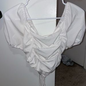 Fluffy Sleeve Crop Top/Blouse